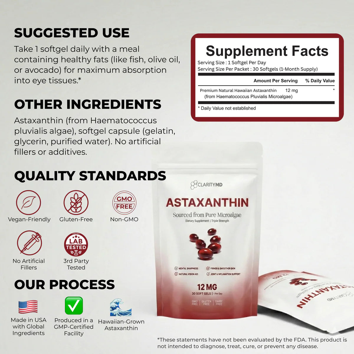 Astaxanthin Vitamin E Softgel Capsules Dietary Supplement