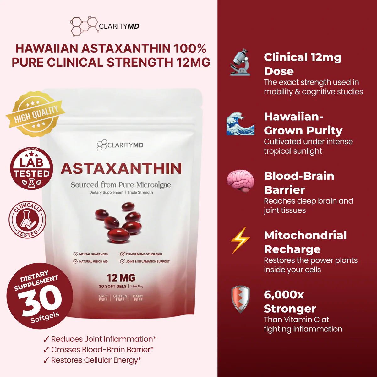 Astaxanthin Vitamin E Softgel Capsules Dietary Supplement